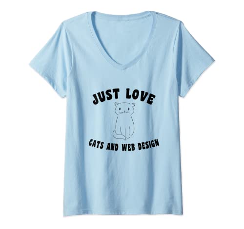 Mujer Simplemente ama los gatos y el diseño web Camiseta Cuello V