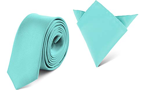 Ladeheid Set de Corbata Estrecha y Pañuelo Hombre SP/P (150cm x 5cm, 22cm x 22cm, Turquesa)