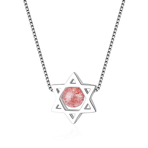Collier hexagramme en argent 925 de haute qualité orné de véritable cristal de fraise