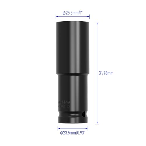 Image of 1 /2 inch Inch Drive by 19mm(3 /4 inch) Deep Impact Socket, Heat-Treated CR-V Steel 3 Inch Length, 6-Point Metric Sizes