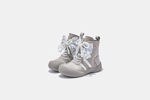 Girls Pearl Lace Combat Boots, High Top Side Zip, Available in Gray, Pink, Black,3