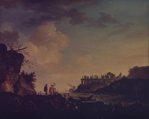 Peinture murale Claude Vernet ruines près de l'embouchure d'une rivière 60x90