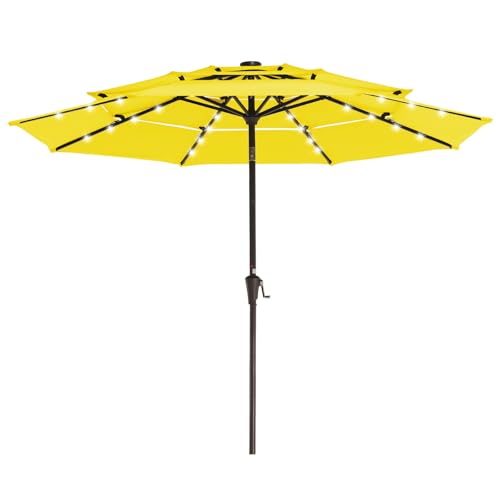 Image of JEAREY 3 Tiers Patio Umbrella with Solar Lights 9ft Outdoor Market Table Umbrellas with Push Button Tilt for Outside Pool Garden, Yellow