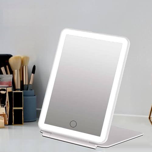 Image of Prime Pick Glow Pro Vanity Mirror Rechargeable ABS Makeup Mirror LED Light 3 Color Lighting Dimmable Touch Control Portable Travel Cosmetic Mirror for Women White Rectangular