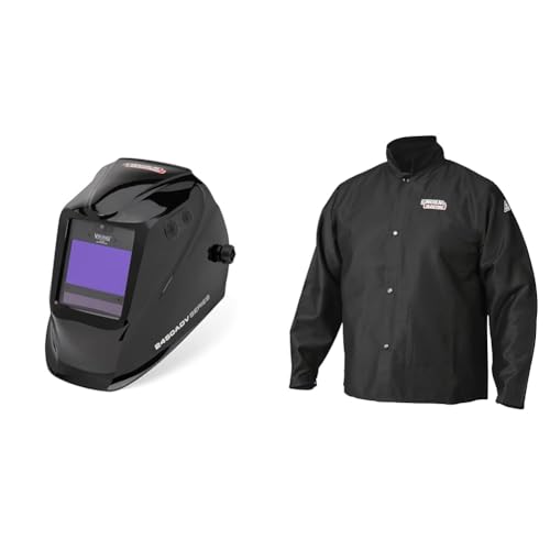 Image of Lincoln Electric Viking 2450 ADV Series Black Welding Helmet - Integrated LED - K3028-5 & Premium Flame Resistant (FR) Cotton Welding Jacket | Comfortable | Black | Medium