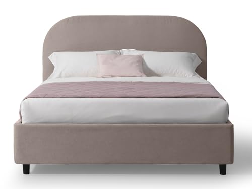 EVERGREENWEB Letto Matrimoniale con CONTENITORE Salvaspazio 160x190 cm, Testiera Stondata in Tessuto Beige Imbottita, Struttura RINFORZATA Facile e Veloce da Montare, Rete a Doghe in Legno, CADIZ