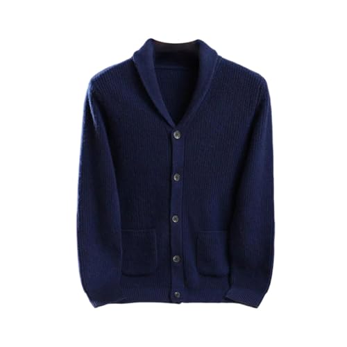 Cárdigan de lana sólida hombre chaqueta punto retro cuello fruta botones