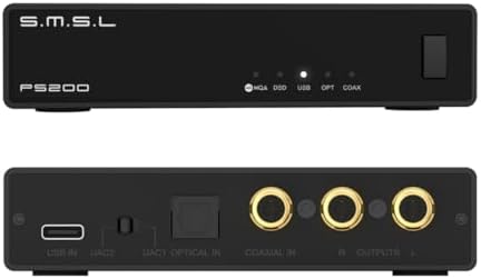 SMSL PS200PRO ES9039Q2M HiFi DAC, DSD512 PCM 32Bit/768kHz Digital to Analog Audio Converter, USB/Optical/Coaxial to Stereo RCA Output, MQA/MQA-CD Audio DAC for PC/Phone/PS5/Switch/Amp