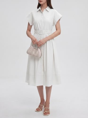 Image of EZAPINE Womens Summer Shirt Dress Casual Button Down Long Dress with Belt