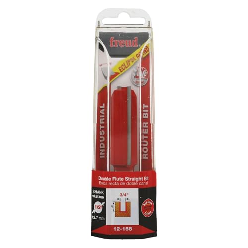 Image of Freud 12-158: 3 /4 inch (dia.) Double Flute Straight Bit with 1 /2 inch shank, 3-1 /2 inch overall length, Red