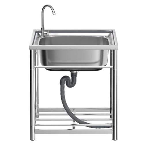 ZQFHSX Commercial Stainless Steel Sink, Deep Basin with Faucet and Storage Shelves, Ideal for Kitchen Mop Station