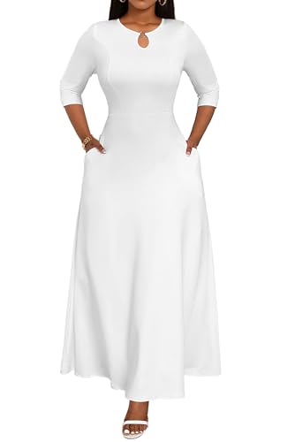 FANDEE Women's Maxi Dress Casual Boho Plain Long Dresses 3/4 Sleeve with Pockets2