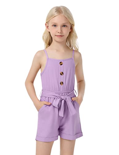 Huanye Girl's Sleeveless Halter Side Pockets Romper Jumpsuit, Purple, 3-4T #TOP2