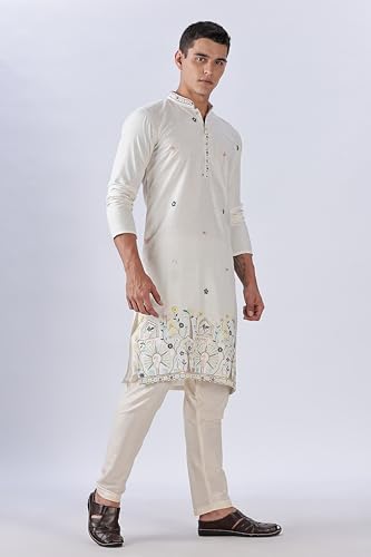 Image of BE ACTIVE Men's Cotton | Regular Fit Casual Mandarin Collar | Long Length Full Sleeves | Embroidered Indian Kurta