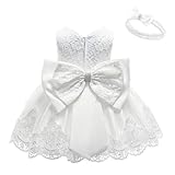 KISSOURBABY White Baptism Gowns for Baby Girls Princess Wedding Dress Baby Birthday Party Dresses for Special Occasion with Headwear(White3M)