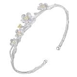 CCXXYGWJ Joyería 925 Mujer Brazalete Pulsera Flor de Ciruelo Brazalete con dijes Ajustables Niñas Regalos de joyería de Boda