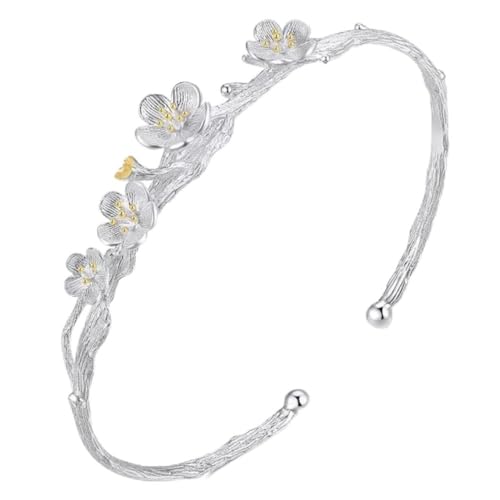 Jewellery Pulsera de Mujer 925, Brazalete con dijes Ajustable en Flor de Ciruelo, Regalos de joyería de Boda para niñas Jewellery