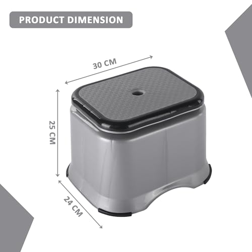 Kuber Industries Plastic Anti-Slip Bathroom Stool For Bathing|Comfortable Indoor & Outdoor Machiya For Sitting|Durable Adults Bath Stool & Patla Chair For Home|Check Ultra 10-Grey