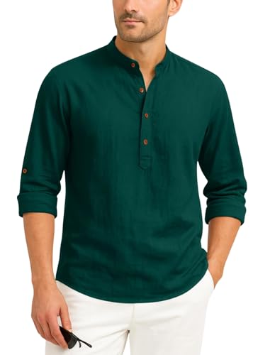 Image of Zombom Men's Cotton Blend Kurta Shirt with Full Sleeves Mandarin Collar Neck Solid Pattern for Men Regular Fit Ethnic Wear Casual Festive Top Modern Style | Cotton Shirt for Mens