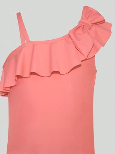 Image of Little Girls Ruffle One Shoulder Swimsuit One Piece Bathing Suit Summer Beach Swimwear Pink 7-8Y