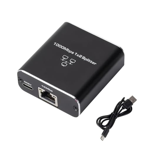 Biglumin Switch Ethernet 1 a 2 1000Mbps,Duplicador Ethernet Duplicador RJ45, Aluminio,con Cable De Alimentación USB C,Compatible con Ordenadores, Hubs, Televisores, Routers, ADSL