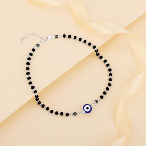 Image of GIVA 925 Silver Evil Eye Beaded Anklet,Single | Gifts for Women and Girls | With Certificate of Authenticity and 925 Stamp | 6 Months Warranty