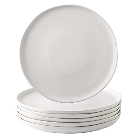 AmorArc Keramik-Salatteller, 6 Stück, gewellter Rand, 21,6 cm, Geschirr-Set, Dessert, Salat, Vorspeisen, kleine Abendessen usw. Teller, mikrowellen-, spülmaschinenfest, kratzfest - reaktiv, mattweiß Cover