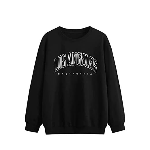 Briskorry Tröja dam långärmad bokstäver tryck oversize tröja tonåring flicka rund hals ledig topp sport streetwear sweatshirt vår höst långärmad skjorta blus toppar, Svart-9, M