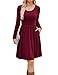 Zeagoo Damen Kleider Elegant Tunika Kleid Rundhals Freizeitkleider Langarm Kleid Klassiker Midikleid mit Taschen Weinrot M