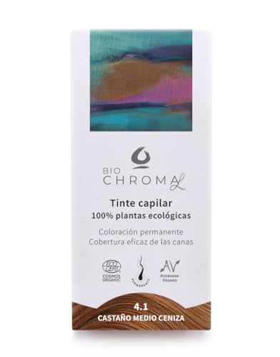 Tinte Vegetal Ecológico | Coloración Permanente para el pelo | 4.1 - Castaño Medio Ceniza | Sin Amoníaco, sólo plantas naturales.
