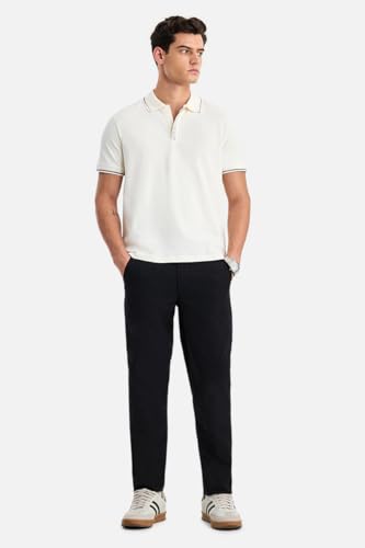 Image of SNITCH Men Trousers Casual Wear | Regular Fit Mid Rise Straight Leg Solid Pattern | Durable Polyester & Plain Weave Fabric for Daily Use & Office Outings