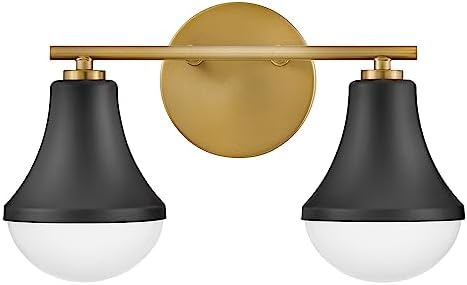 Lark Haddie 85512BK Modern Two-Light Bath Vanity, Fixture Mounts Up or Down, Shades Secured in Place, Black and Lacquered Brass