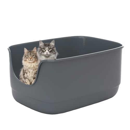 Suhaco Lettiera per Gatti Jumbo Rialzata Paraspruzzi Parte Superiore Aperta 61 x 48 x 31 cm Extra Profonda Grande Lettiera per Più Gatti Toilette Ingresso Basso (Grigio)