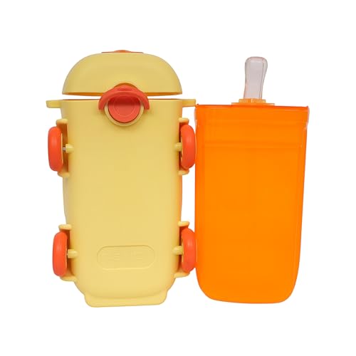 Image of Bus Water Bottle For Kids With Strap, Sipper, & Straw | Leakproof, Bpa Free With Lock, 500 Ml | Water Bottle For School Kids | Cute Bus Shaped Water Bottle For Girls & Boys (Yellow)