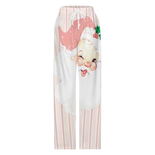 Blush Pink Vintage Winking Santa Christmas Men Pajama Pants Soft Drawstring LooseCasual Pajama Running with Pocket