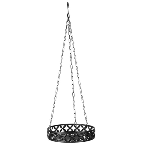 FUANA Portavaso in metallo per piante da interno ed esterno, 25 cm, nero, antiruggine, con supporto a 3 catene, montaggio a parete o a soffitto, nero