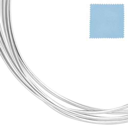 Beebeecraft Alambre de Plata Esterlina de Calibre 18/1 mm 925 Alambre Suave para Joyería Alambre Redondo Muerto para Manualidades de 0.5 m de Largo con 2 Piezas de Paño de Pulido Envoltura de Alambre