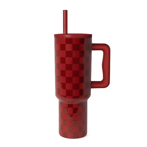 Image of Simple Modern 40 oz Tumbler with Handle and Straw Lid | Leak-Proof Insulated Stainless Steel Water Bottle Travel Mug Cupholder Use | Gifts for Women Men Her | Trek Signature | Red Cottage Checkmate