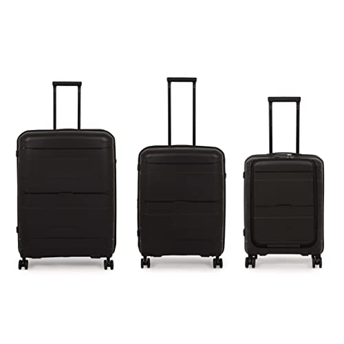 Image of it luggage Momentous Black Set of 3-20,24,28 inches Cabin with Padded Laptop Section, Medium & Large Expandable Polypropylene with TSA Lock & Wet Pouch Inside 8 Wheel Trolley Bag