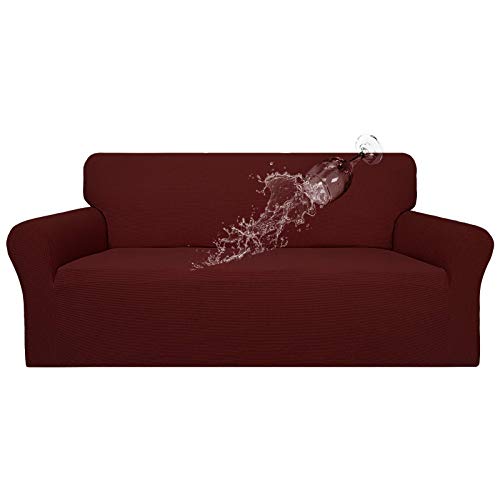 Image of Easy-Going 100% Waterproof Couch Cover, 3 Cushion Couch Slipcover for Sofa | Leakproof Sofa Cover, Stretch Jacquard Furniture Protector Against Stain Spill from Kids, Pets, Dog (Sofa, Wine)