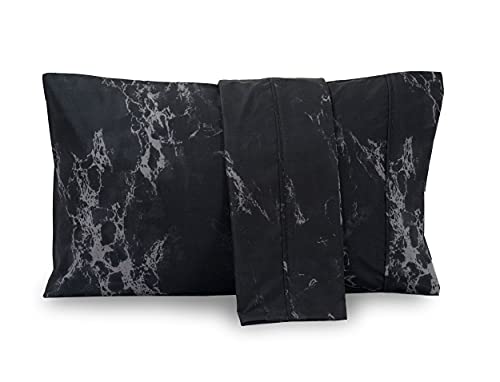 Elegant Comfort Luxury Ultra-Soft 2-Piece Pillowcase Set - 1500 Premium Hotel Quality Microfiber Double Brushed - Wrinkle Resistant, Standard/Queen, Marble Pattern Black