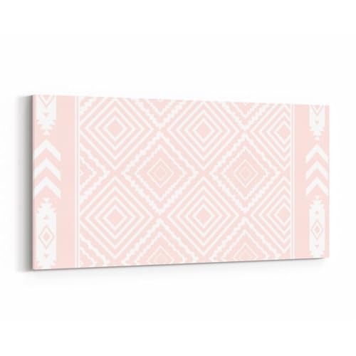 Boho Geometric Large Canvas Wall Art,Pink Geometric Pattern Wall Decor