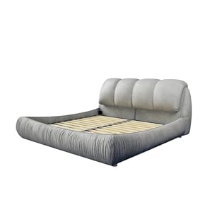 Queen Size Upholstered Platform Bed With Oversized Padded Backrest, Thickening Pinewooden Slats And Metal Leg,Gray
