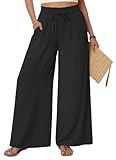 Netsmile Women's Plus Size Wide Leg Palazzo Pants Dressy Flowy Casual High Waist Drawstring Beach Boho Trousers with Pockets 2XL, Black