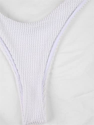 Makemechic Women's 2 Piece Bathing Suits Solid High Cut Bikini Set Underwire Swimsuits Pure White L #TOP3