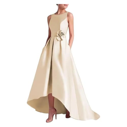 KBLDOPN Vestidos de dama de honor de noche con flores de satén de talla grande, for boda, fiesta, formal, graduación, cumpleaños, largo hasta el suelo, con cordones en la espalda(Champagne,4)