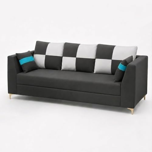 Image of FURNY Signature Cresta 3 Seater Sofa Set | Boston Fabric | 40D Foam + Zigzag Spring | 3-Yr Warranty (Ash Grey - Light Grey)| Modern Living Luxury Sofa Set for Home, Office & Hotel Spaces