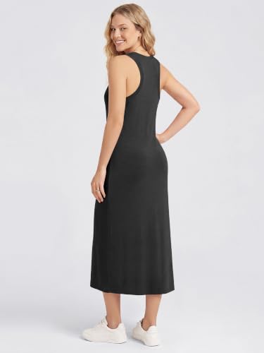 Image of ODODOS Modal Soft Front Split Midi Dress for Women, V Neck Sleeveless Casual Summer Tank Dress