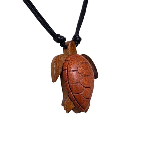 BlueRica Hand Carved Wood Sea Turtle on Adjustable Black Cord Necklace4