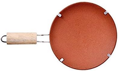 VAGHBHATT Clay Handmade Roti Tawa with Handle for Kitchen UseTraditional Mitti Tawa, Brown - 22.5 cm,